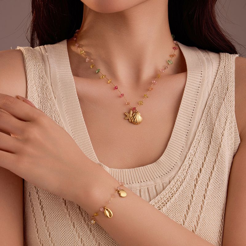 Conjunto de joyería chapada en acero inoxidable 304 con concha de estrella de mar para mujer al por mayor_voghion.com