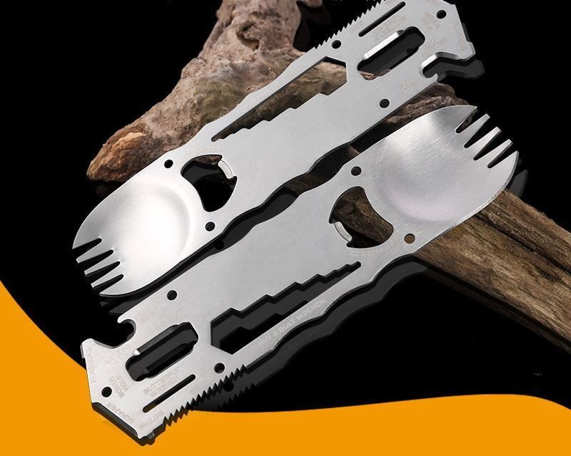 Stainless Steel Spoon Fork Knife Integrated Creative Multifunctional Outdoor Camping Tableware_voghion.com