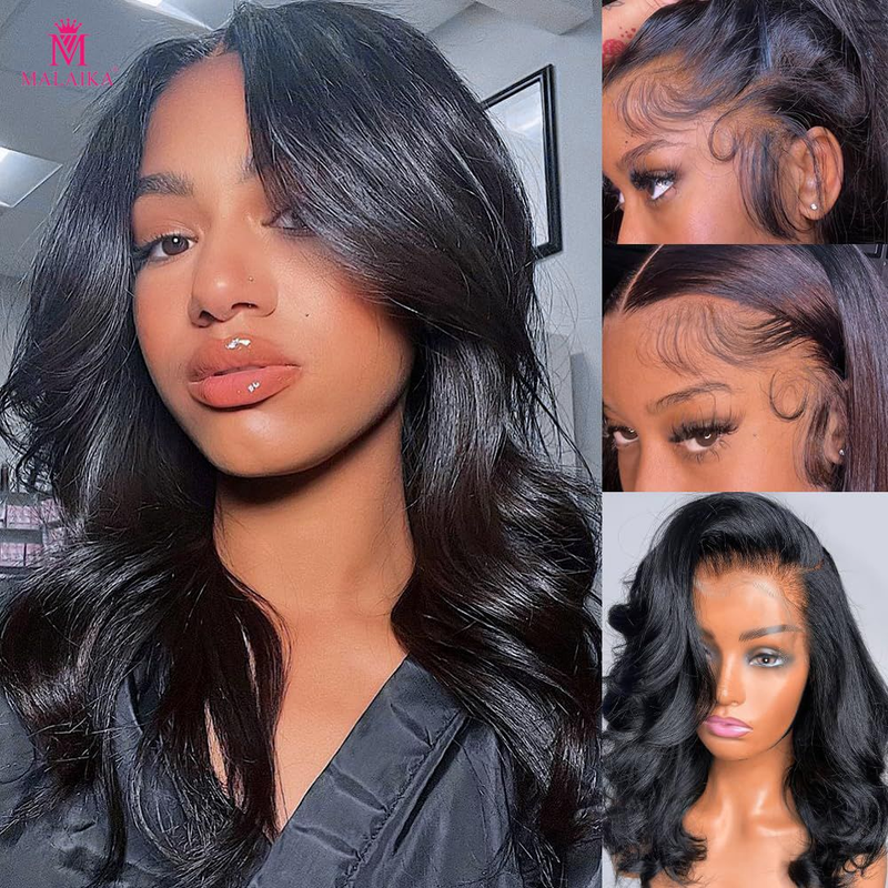 Parrucche per capelli umani Pre pizzicate Parrucca Bob pre-tagliata Capelli umani 13x4 Parrucche anteriori in pizzo Parrucche frontali corte ondulate per donne nere Capelli umani Densità 180%_voghion.com