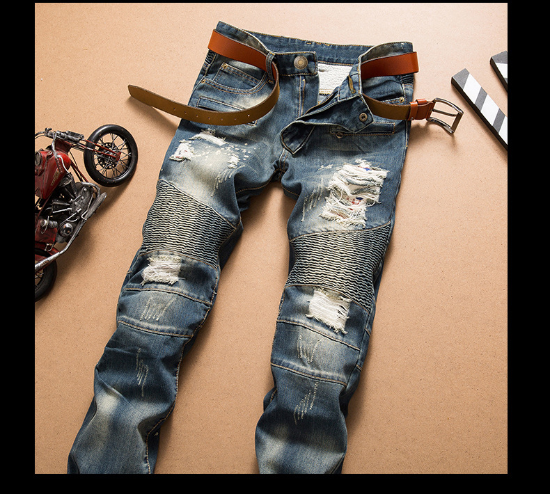 Fornitura di abbigliamento da uomo jeans neri elasticizzati jeans biker vari pantaloni in denim patchwork_voghion.com