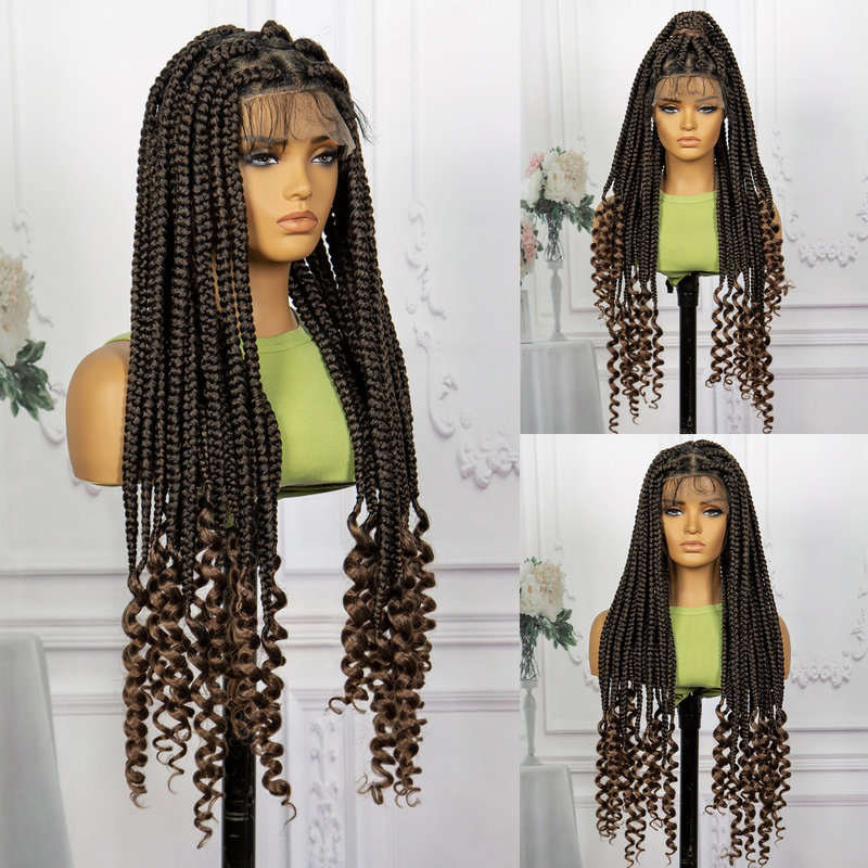 Helspets mode flätat peruk huvud set 200 % densitet lång hand fläta hår svans mode vågform lämplig för kvinnors dagliga slitage_voghion.com