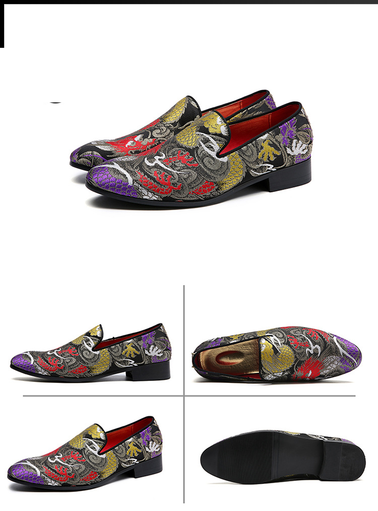 Fashion fashion shoes Pointed men's leather embroidered single shoes_voghion.com