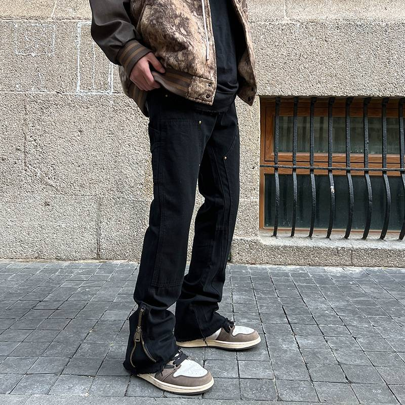 Herrenbekleidung High Street Vibe Style Reißverschluss Schlitz Freizeithose Herren Ins Trendy Marke Lose Gerade Arbeitskleidung Schlaghose_voghion.com