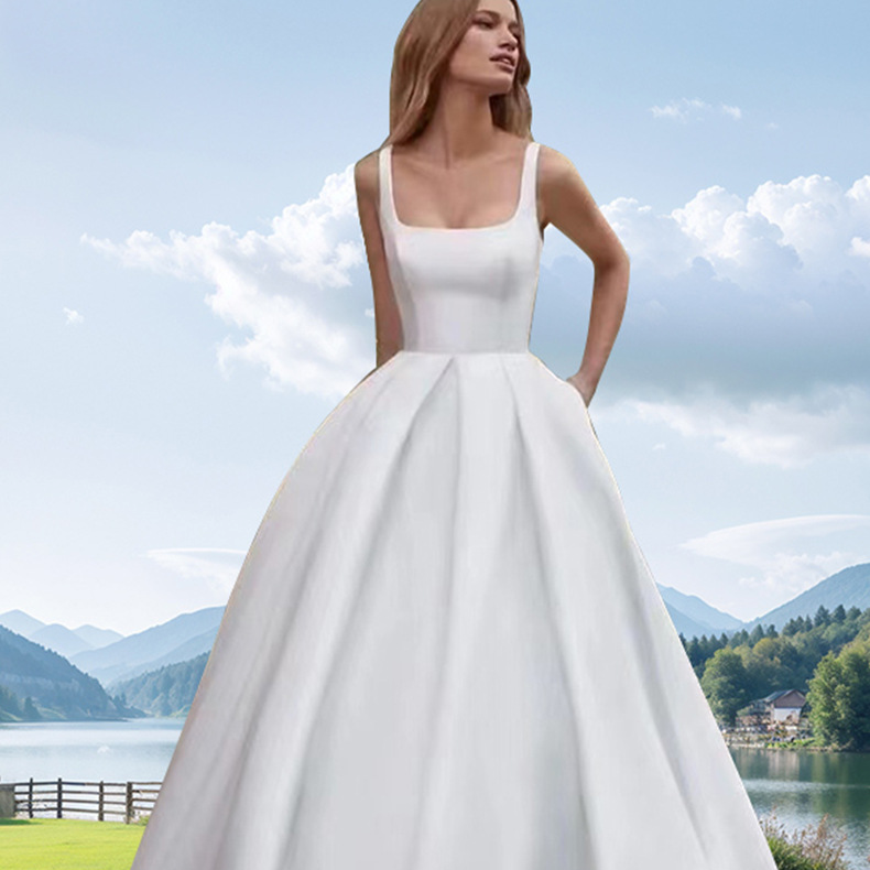 Damenbekleidung Leichtes Hochzeitskleid High-End-Sinn für Zertifikate Weißes Kleid Satin Einfaches Abschlusskleid im Waldstil für Outdoor-Reisen_voghion.com