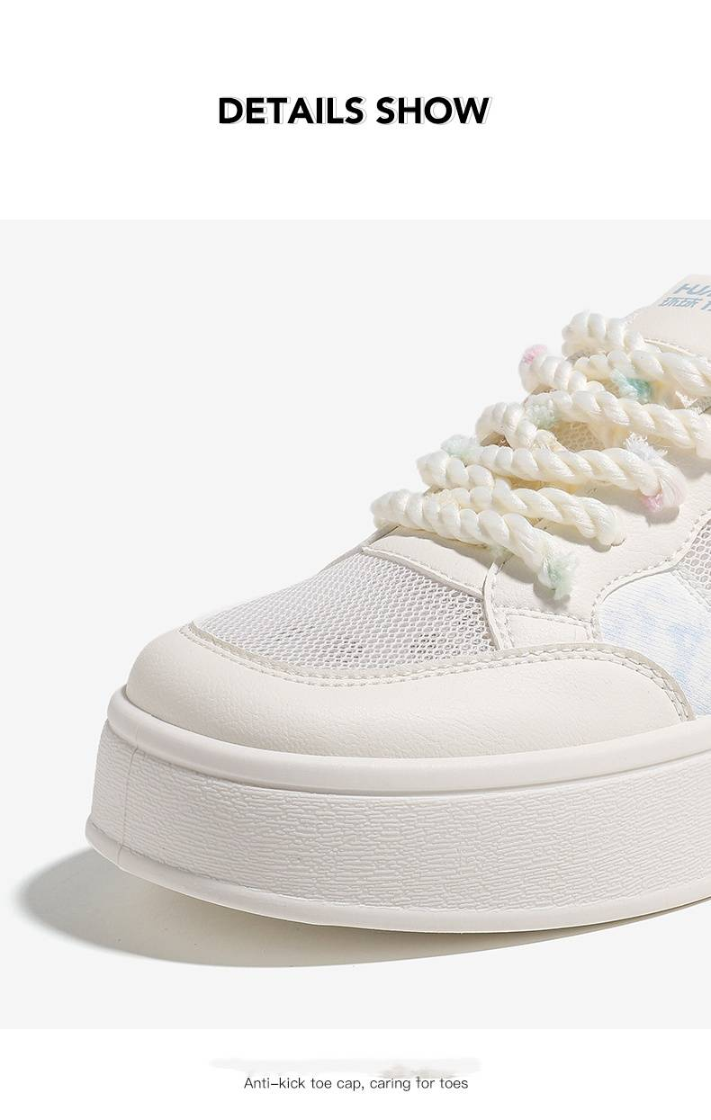 Sneakers casual con suola spessa in mesh, un successo popolare, sneakers a forma di cuore per donna, traspiranti e da studente, bianche._voghion.com