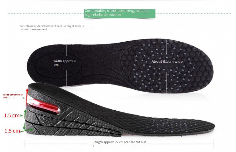 Height Enhancing Insoles, Air Cushions For Men And Women, Height Enhancing Insoles, PVC Sports Shock Absorbing, Invisible Height Enhancing_voghion.com