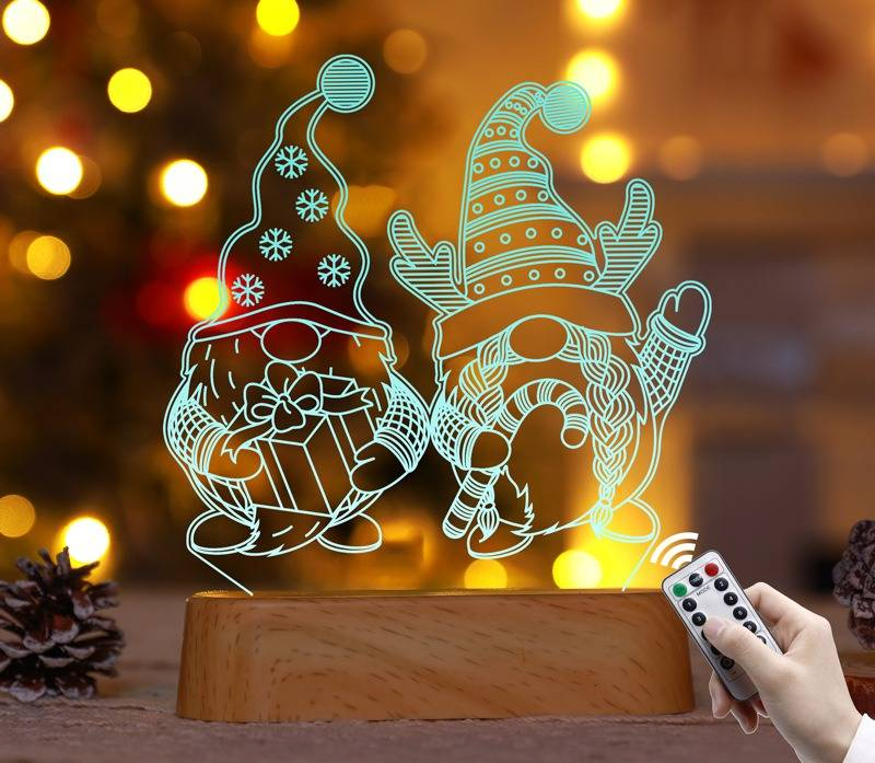 Luz nocturna acrílica con forma de árbol de Navidad y ciervo, decoración navideña LED, opciones en blanco cálido y colorido, base con veta de madera, decoración festiva para el hogar y el escritorio._voghion.com