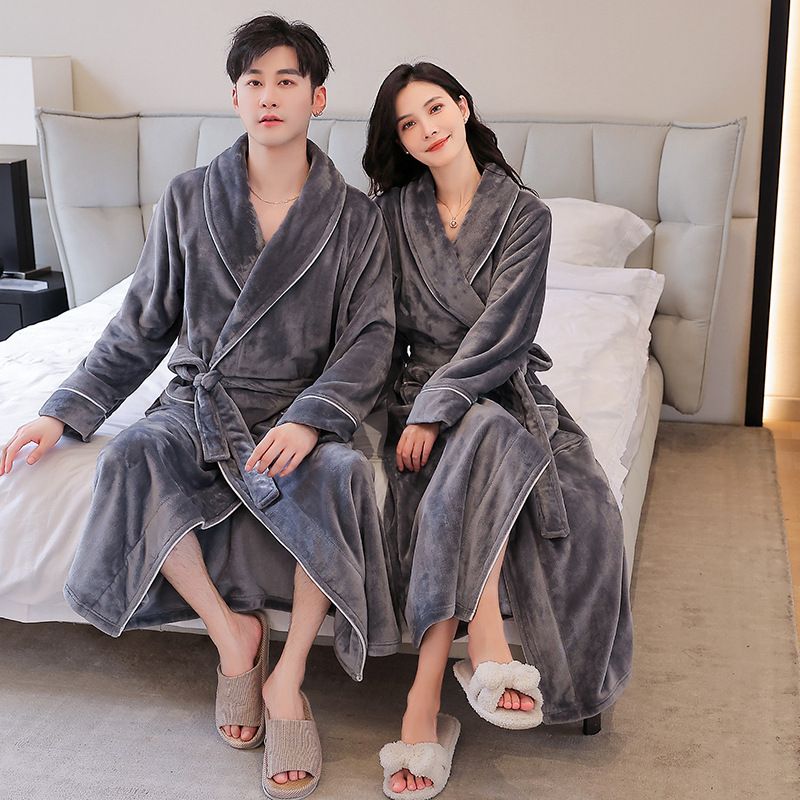 Luxury Flannel Robe For Women & Men - Ultra Soft Fleece Bathrobe With Long Sleeves Cozy Winter Sleepwear Couples Matching Loungewear In Elegant Colors_voghion.com