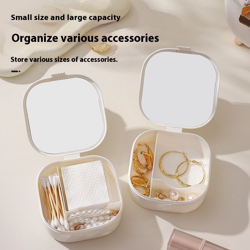 Elegant Portable Makeup Organizer Box – Multi-Layer Storage For Cosmetics, Jewelry & Cotton Pads (Mirror Included, Customizable Dividers, White)_voghion.com