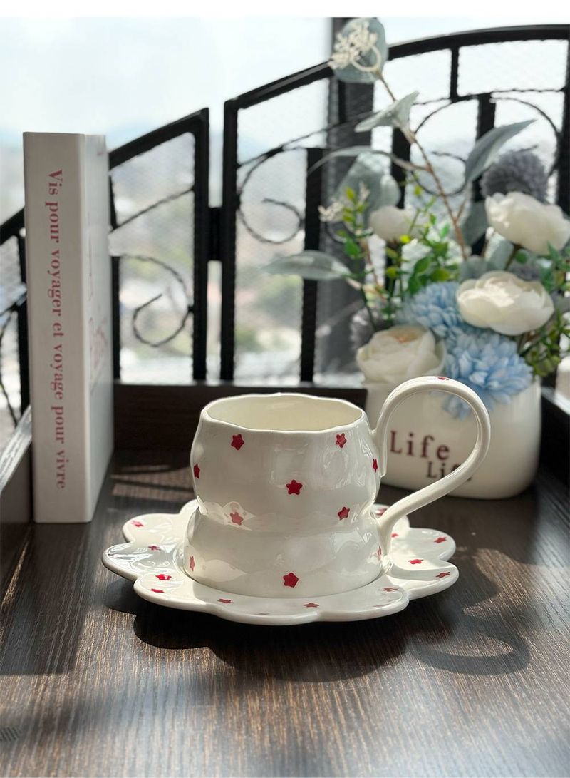 American Pastoral Style, Niche Design, Hand Pinched Irregular Ceramic Coffee Cups And Plates, Small Floral Cups And Plates_voghion.com