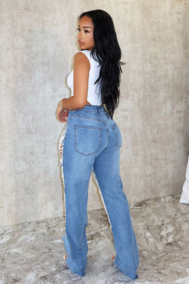 Women's Clothing Hot Girl Summer Pants Holes Heavy Beaded Beaded Stretch Jeans Trousers Women Jeans_voghion.com