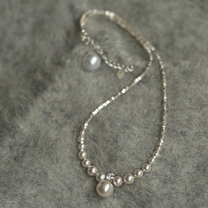 Collar de perlas de metal plateado de alta calidad para mujer, estilo francés popular, collar de temperamento simple y versátil, collar de clavícula_voghion.com