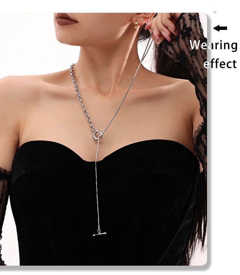 Quadratische Zuckerkette mit Farbblock-Design, OT-Schnalle, Pulloverkette aus Edelstahl, farbbeständig, modisches Accessoire für jeden Anlass_voghion.com