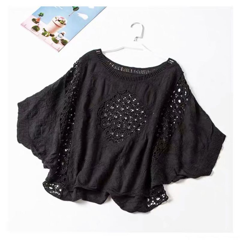 Dames Nieuwe Stijl Retro Holle Kanten Shirt Vrouwelijke Losse Zonbescherming Kleding Dames Katoenen Tops Dames_voghion.com