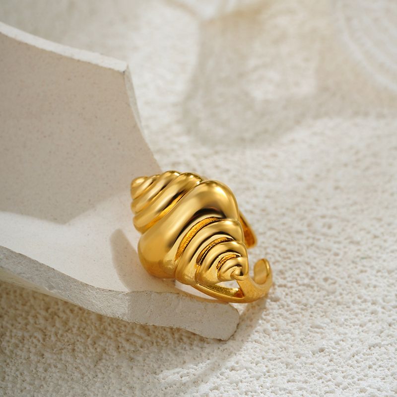 Damen-Schmuckset, modischer, offener Ring, Gold, unregelmäßige Form, Linien-Spiralring_voghion.com