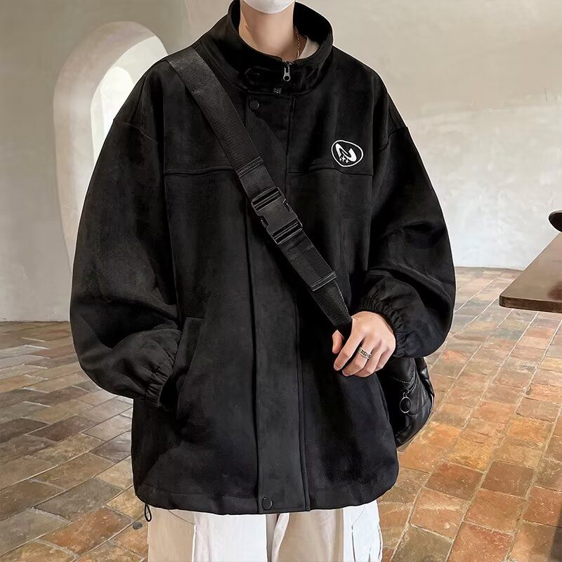 College Style Labelled Heavy Jacket Herren Retro Loose Japanese Stehkragenjacke_voghion.com