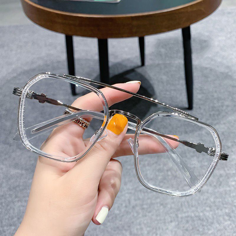 Handsome Glasses For Male Trendy Students, Oversized Frame, Round Face, Slimming Effect, Myopia Glasses, Blue Light And_voghion.com