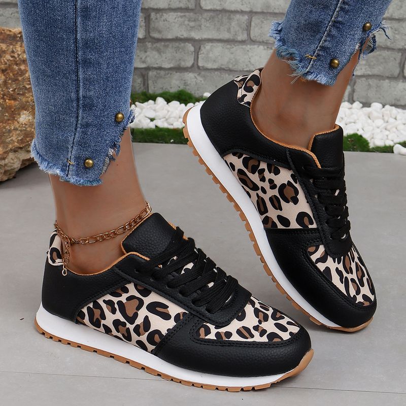 SHLIANG Kadın Spor Ayakkabıları Günlük Düz Bağcıklı Açık Hava Koşu Tenis Deri Moda Baskılı Nefes Alabilir Vulkanize Ayakkabı_voghion.com
