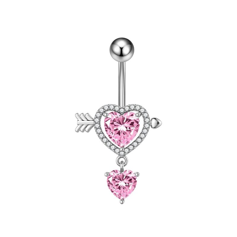 Anello per ombelico in zircone con perla di ciliegia, da donna, a forma di freccia a forma di luna nel cuore, in acciaio inossidabile_voghion.com