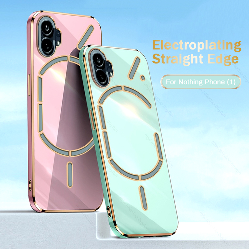 Luxe Vierkante Plating Gouden Frame Schokbestendige Case Voor Niets Telefoon 1 NothingPhone1 5G Camera Bescherm Cover Geen Ding Phon_voghion.com