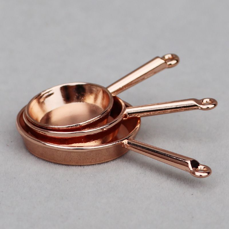 1:12 dollhouse dollhouse miniature furniture accessories mini kitchen utensils alloy pan three-piece set_voghion.com