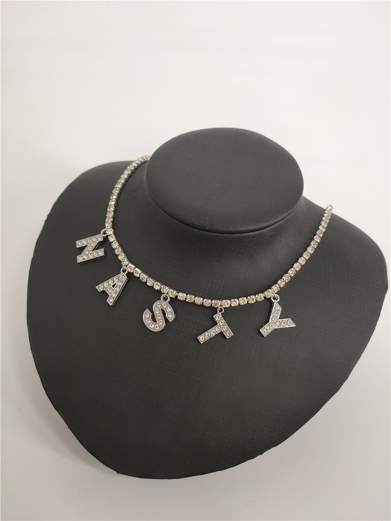 sources rhinestone bright diamond flash diamond letter combination pendant single row diamond necklace fb1543_voghion.com