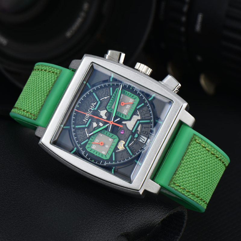 AliExpress Hot Sale Men's Square -pin Full-function Quartz Watch Two-color Strap Watch Factory Wholesale_voghion.com