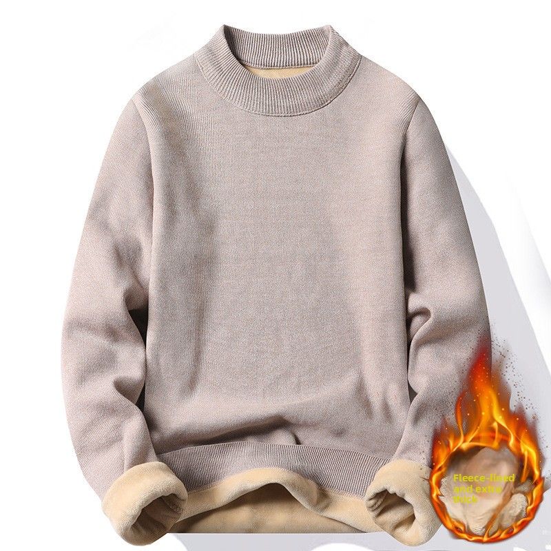Verdickter Halbrollkragenpullover aus Plüsch für Herren, mittellanger Strickpullover, Herren-Unterhemd_voghion.com