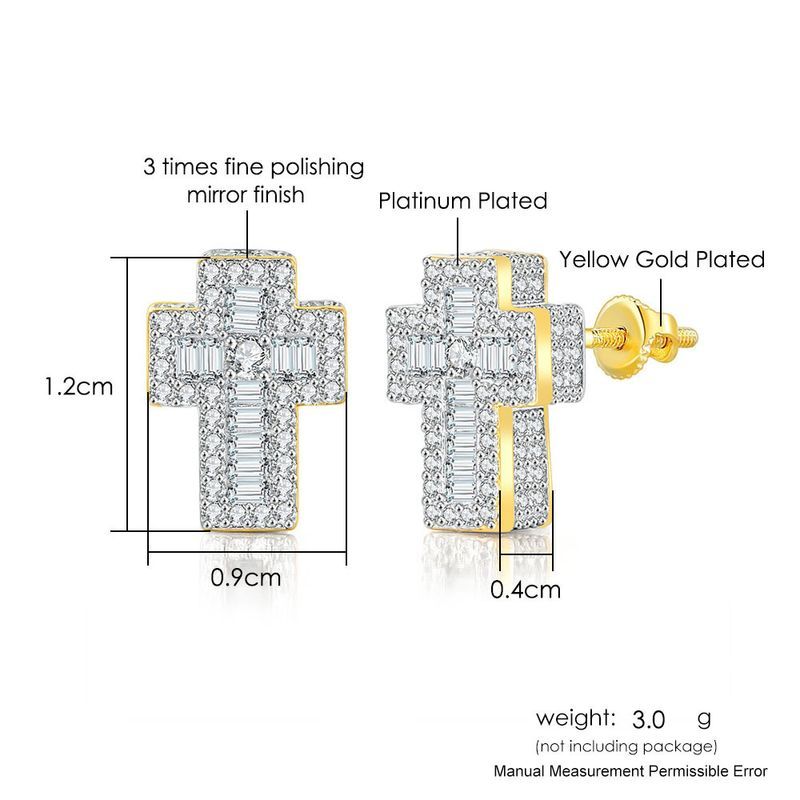 Full Dia Hip-hop Men's Zircon Micro Inlaid Cross Thread Earrings Popular Jewelry_voghion.com