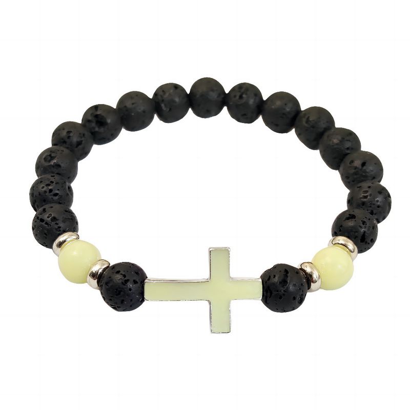 New Luminous Cross Natural Volcanic Stone Fashion Men's Bracelet_voghion.com