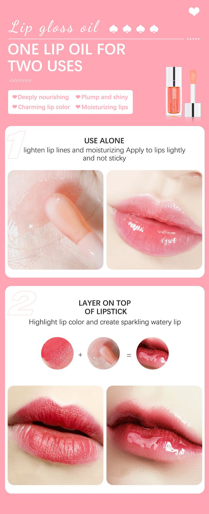 Getöntes Lippenöl, feuchtigkeitsspendend und feuchtigkeitsspendend, Lippenglasur, klarer Wassernebel, pralle Lippen, Lipgloss_voghion.com