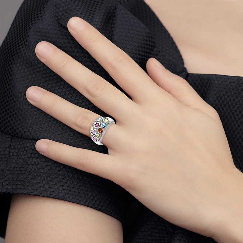 Sterling Silver Rhodium-plated Multi Gemstone Ring_voghion.com
