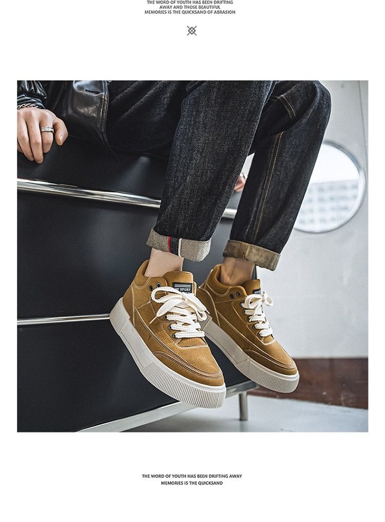 High board shoes for men, 2024 autumn new British style sports shoes, men's mid top Martin boots_voghion.com