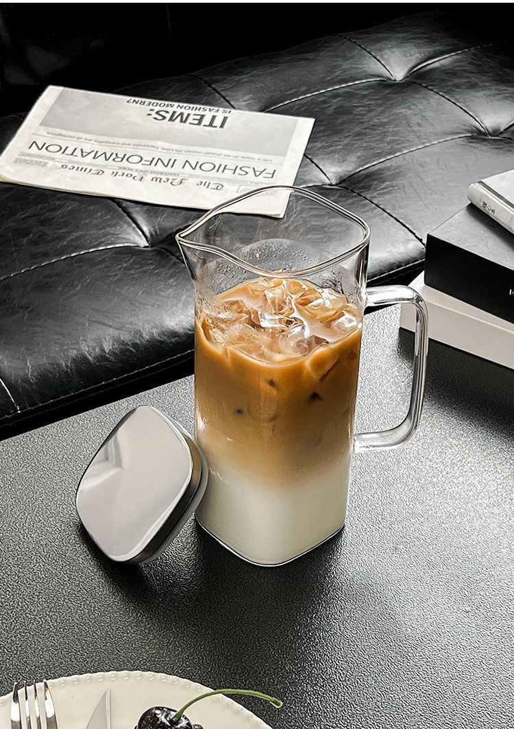 Square Cold Water Pitcher Handle, High Temperature Resistant, Large Capacity, Suitable For Juice, Milk Tea, With Lid_voghion.com