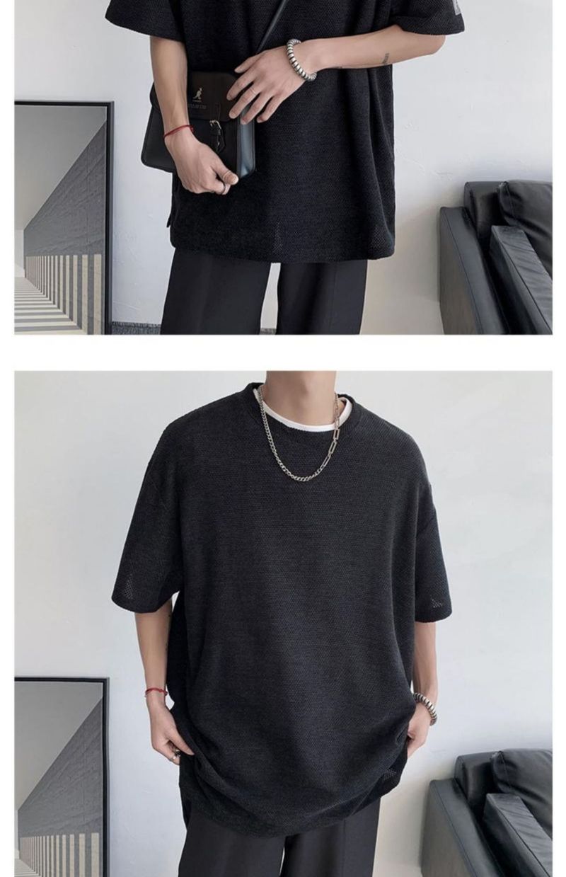 Herrenbekleidungslabel, gestricktes, kurzärmeliges Design, Cleanfit-T-Shirt mit fünf Ärmeln für Herren_voghion.com