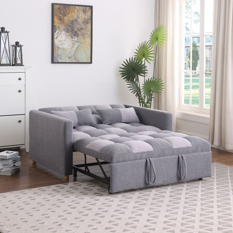 3 In 1 Sleeper Sofa Couch Bed, Small Teddy Convertible Loveseat Futon Sofa Pull Out Bed, Adjustable Backrest, Pillows For Living Room Apartment_voghion.com
