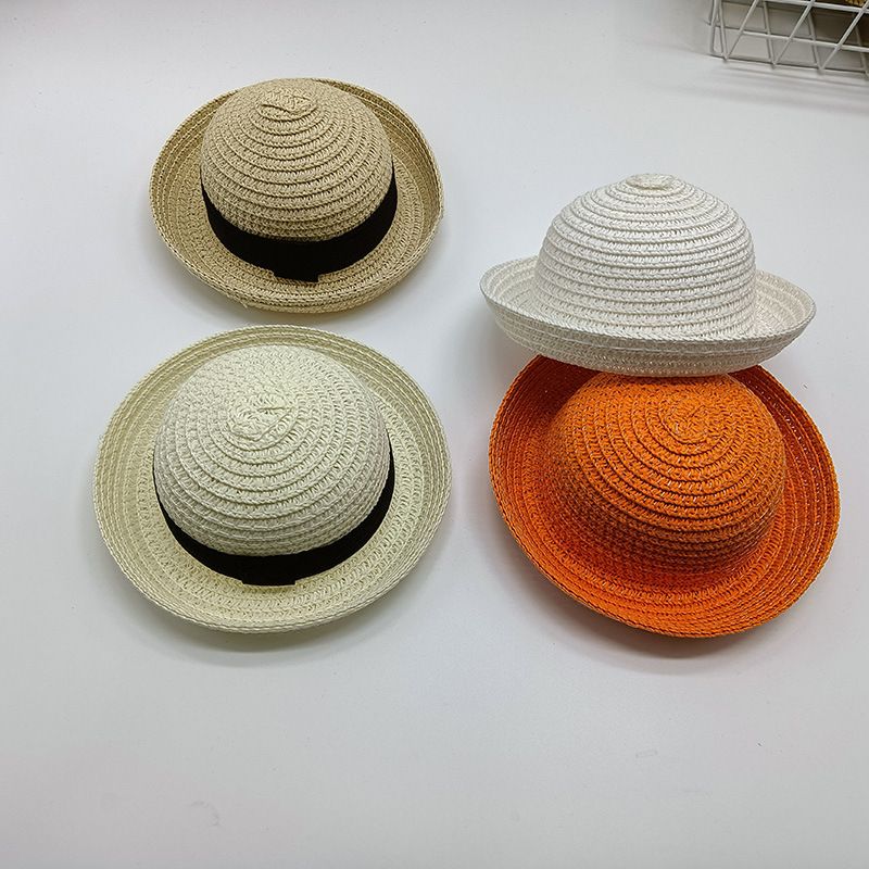 Nuovo cappello da sole per bambola giocattolo in paglia di cotone con parte superiore arricciata e rotonda_voghion.com