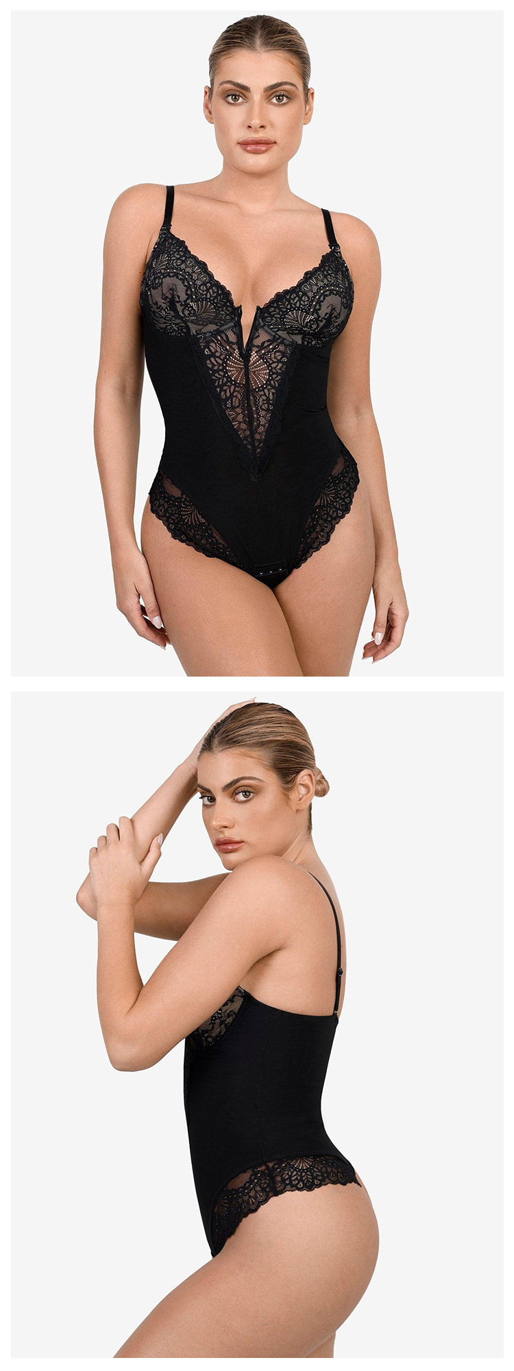 One-piece Shapewear plus size breathable hollow lace shapewear_voghion.com