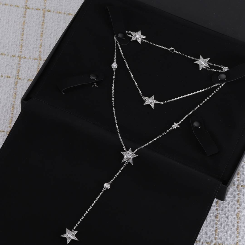 Heißer Verkauf Trendy Frauen Mode Einzelnen Geschenk Set Brief Doppel C Strass Anhänger Dünne Kette Einfache Textur Hübsche Frauen halskette_voghion.com
