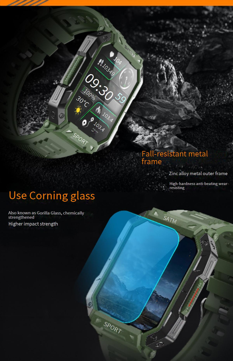 F307 Outdoor Triple Proof Smart Watch Bluetooth Chiamata Cardiofrequenzimetro Braccialetto Sportivo 2.1 Pollici Glicemia Non Invasiva_voghion.com