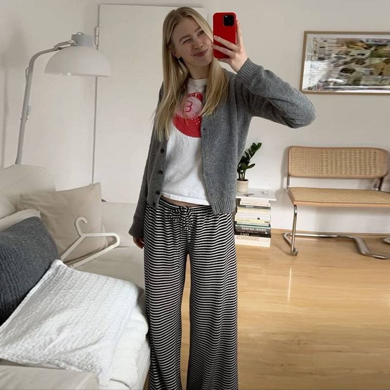 Lässige Streifen Niedrige Taille Baggy Jogginghose Kordelzug Elastische Hose Frauen Beiläufige Lose Gerade Bein Hosen Sommer Streetwear_voghion.com