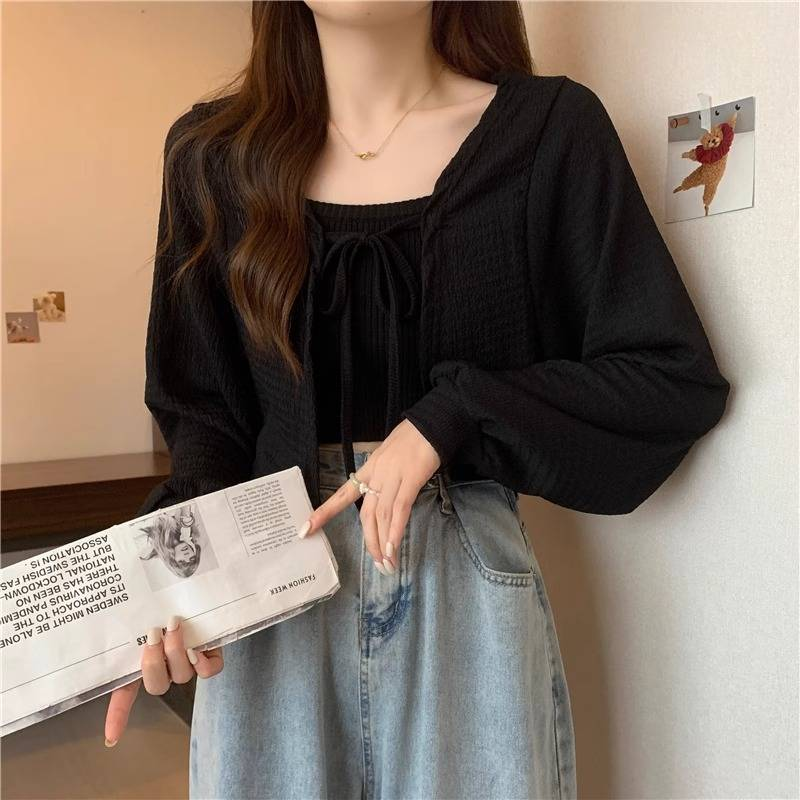 Chaleco tipo blusa de seda fina de verano para mujer, chaqueta corta de talla grande con capa y protección solar, cárdigan_voghion.com