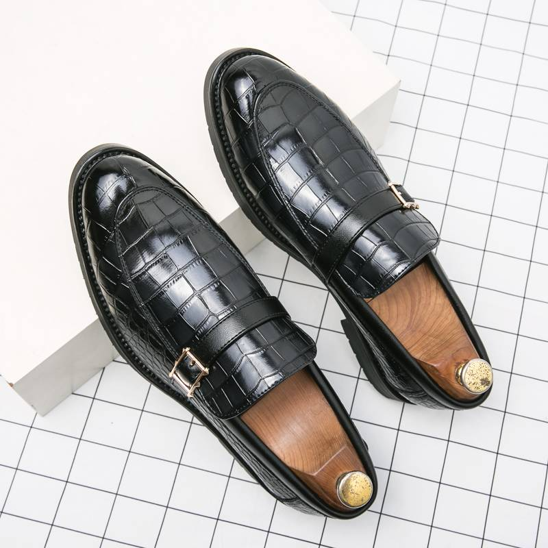 Nieuwe mode heren bruine zakelijke casual loafers dagelijks kantoor zwarte gesp monnik herenschoenen een voet overtrek banket jurk bruiloft leren schoenen_voghion.com