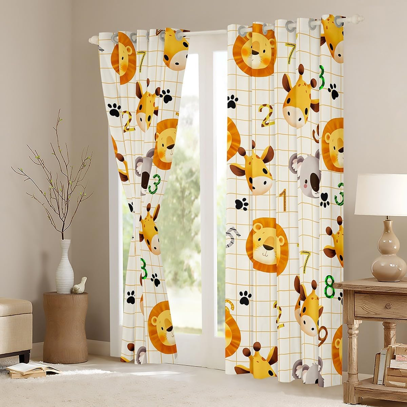 Verdunkelungsvorhänge mit Zootieren, Giraffen-Tiervorhänge für Schlafzimmer, Wohnzimmer, Wildtiere, Verdunkelungsvorhänge für Damen und Herren, Afrika, Safari, Fensterbehandlungen_voghion.com