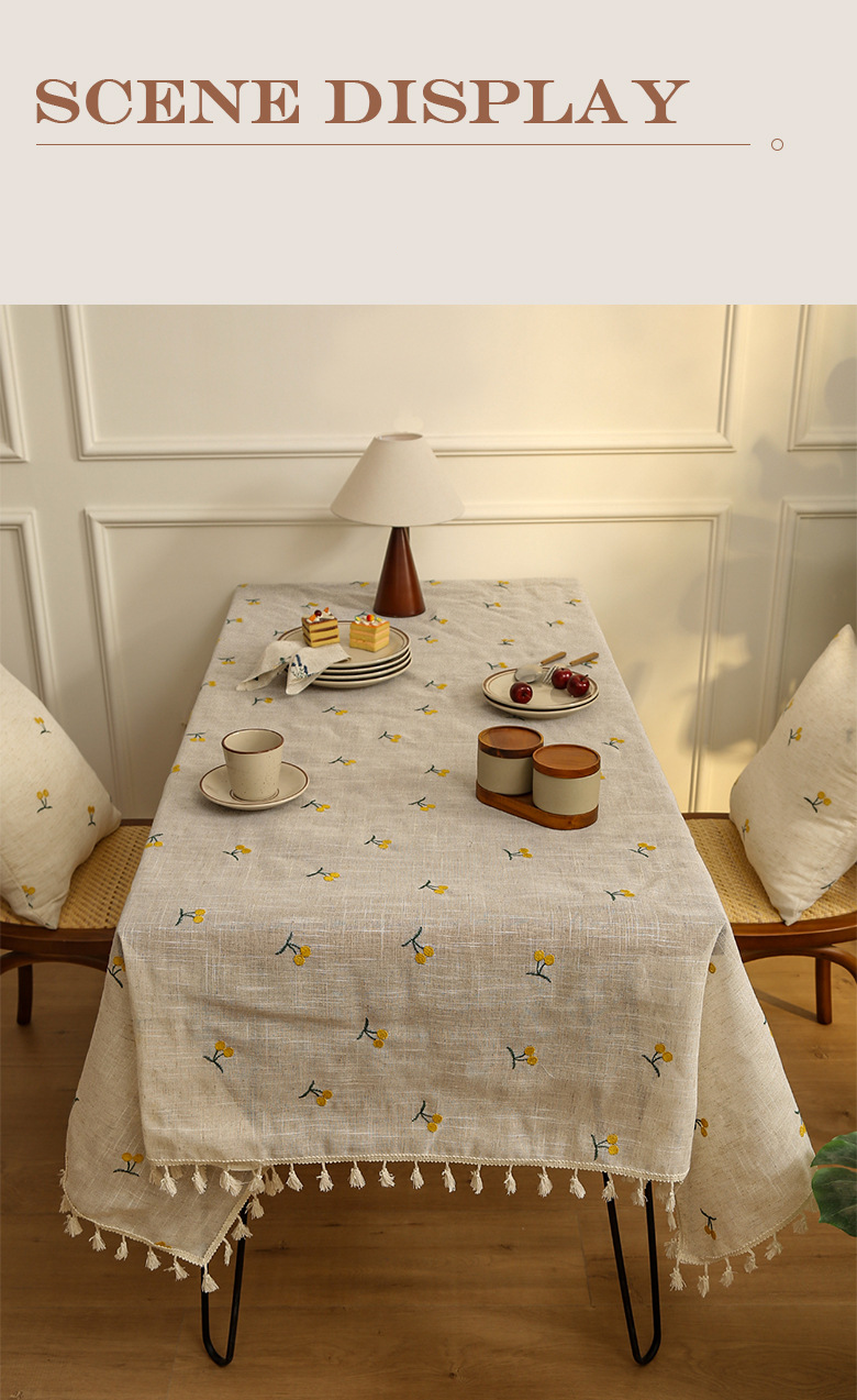 Linen Tablecloth With Embroidery – Tropical Pineapple & Cherry Design | Lightweight & Breathable Boho Chic Dining Table Decor_voghion.com