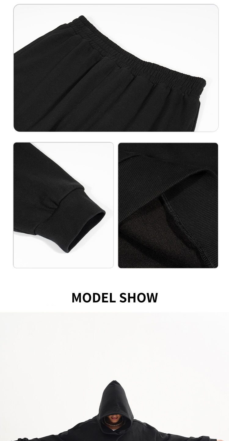 Ropa para hombre, suéter corto holgado de color liso de alta calidad, traje de otoño e invierno, marca de moda, traje de pantalón acampanado de algodón pesado._voghion.com