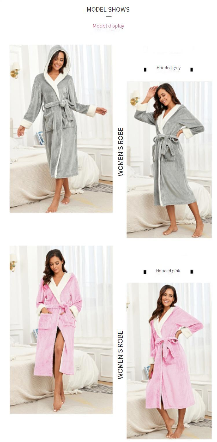 Flanell-Bademantel für Damen mit Reverskragen – gemütlicher langer Bademantel für den Winter, weiche Fleece-Loungewear (S–XXL, Pink/Weinrot/Schwarz/Marineblau/Mehr)_voghion.com