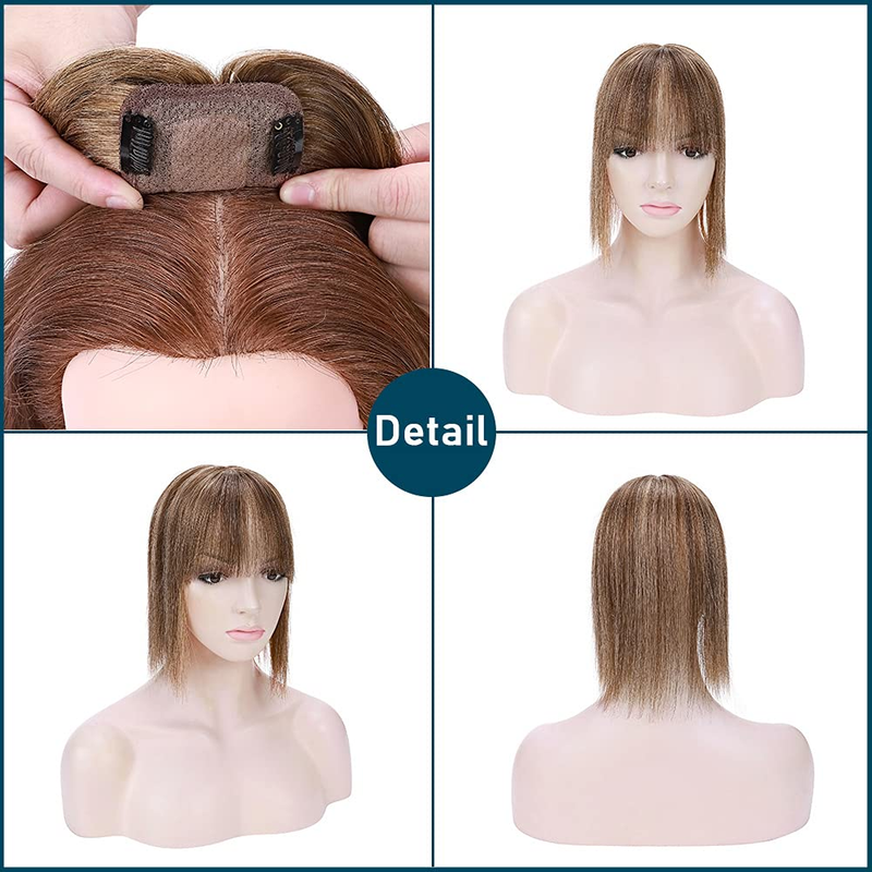 100 % Echthaar-Topper mit Pony, 150 % Dichte, Seidenbasis, Clip-In-Topper_voghion.com