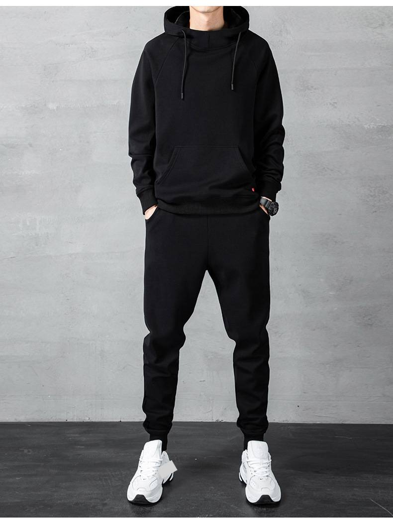 Herren-Set aus Baumwoll-Kapuzenpullover und Jogginghose – Lässiges zweiteiliges Winter-Sportoutfit mit Logo-Stickoption (Schwarz, Grau, M-4XL)_voghion.com