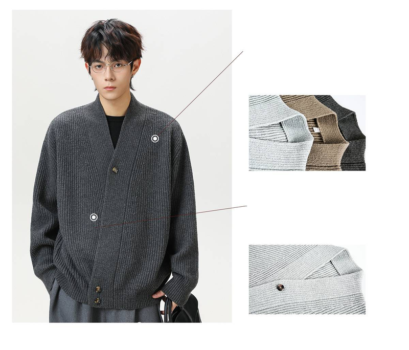 Herrenbekleidung Money Style Cardigan Pullover Herren Herbst und Winter Japanische Retro Robe Strickpullover Schwere High-End Sense Schräge Knopfleiste Jacke_voghion.com